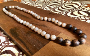 “Hawaiian Island Necklace” Koa & Peach Moonstone.