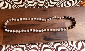 “Hawaiian Island Necklace” Koa & Peach Moonstone.