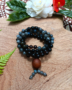 "Guarding Warrior" - Smoky Quartz, Golden Obsidian, Labradorite Handmade 108 Natural Stone Japa Mala