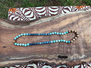 “Hawaiian Island Necklace" - Blue Aventurine, Amazonite and Hawaiian Mango Wood.