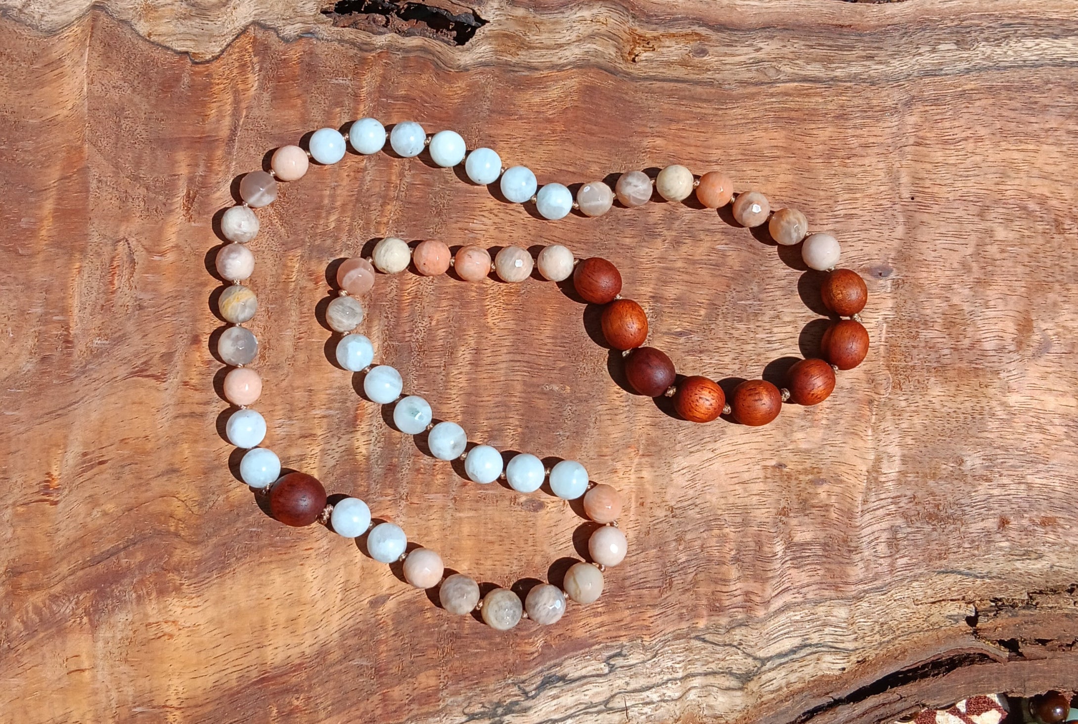 “Hawaiian Island Necklace” - Hawaiian Koa, Moonstone, and Peach Moonstone.