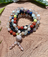 Load image into Gallery viewer, &quot;Blooming Agate Chakra&quot; - Flower Agate, Lava Stone and Chakra Mala Handmade with 108 Stone Beads
