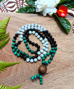 "Nourishing Empowerment" - Malachite, Black Tourmaline, Rainbow Moonstone 108 Stone Handmade Japa Mala