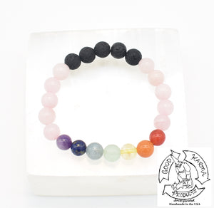 Rose Quartz, Chakra, and Lava Stone Diffuser Bracelet