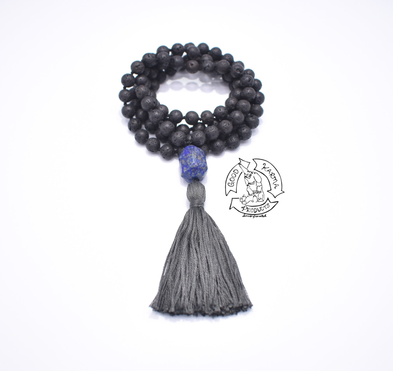 Lapis outlet and Lava stone Mala handcrafted 108 bead necklace